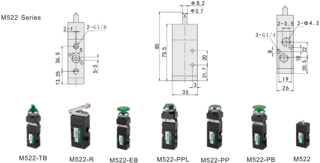 أبعاد الصمامات الميكانيكية M522
