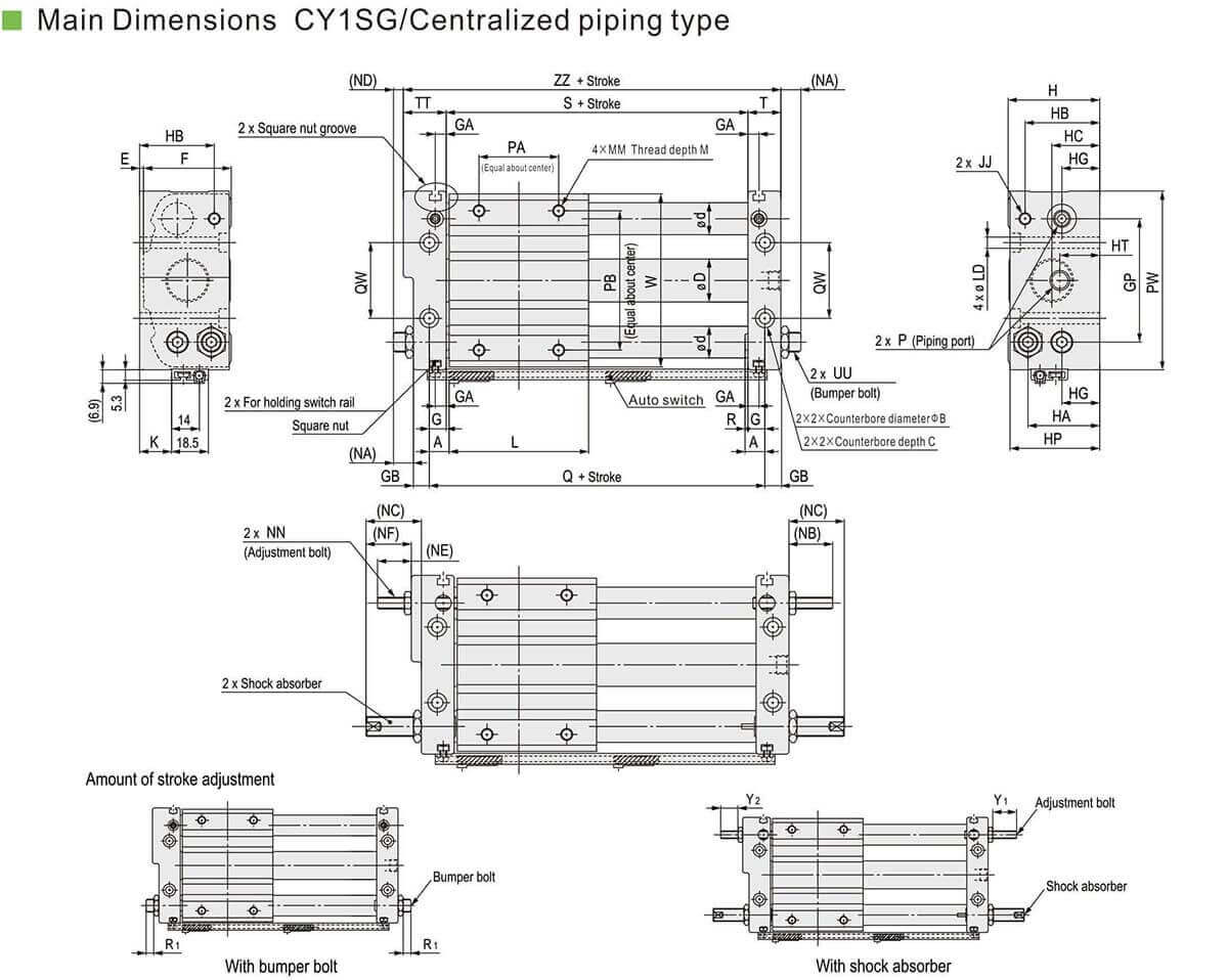 rodless cylinder diagram مخطط اسطوانة بدون قضيب