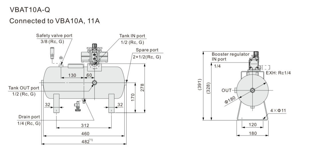 أبعاد VBAT10A-Q