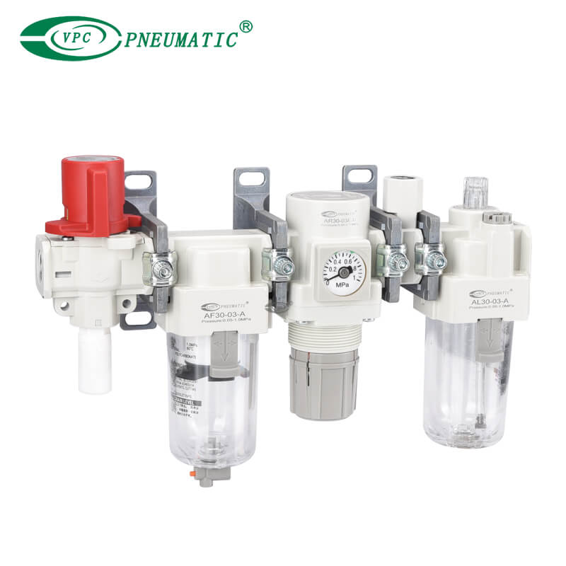 وحدات FRL من سلسلة AC20-D إلى AC60-D مزودة بصمام ثلاثي المنافذ لتخفيف الضغط