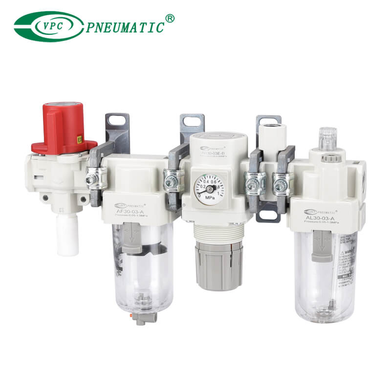وحدات FRL من سلسلة AC20-D إلى AC60-D مزودة بصمام ثلاثي المنافذ لتخفيف الضغط