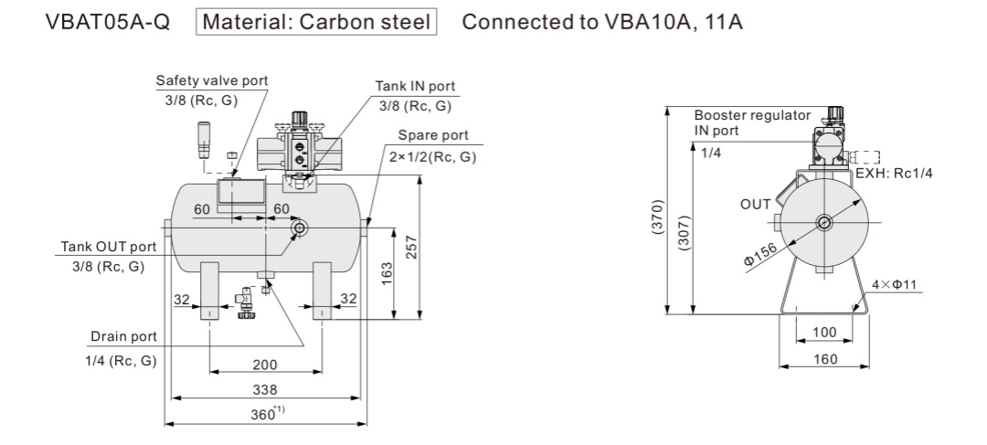 أبعاد VBAT05A-Q
